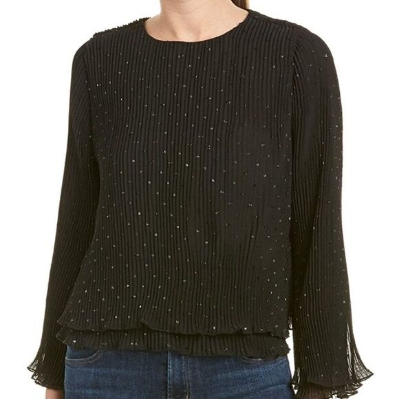 BB Dakota surrey metallic doc pleated ruffle top black medium - Picture 1 of 8
